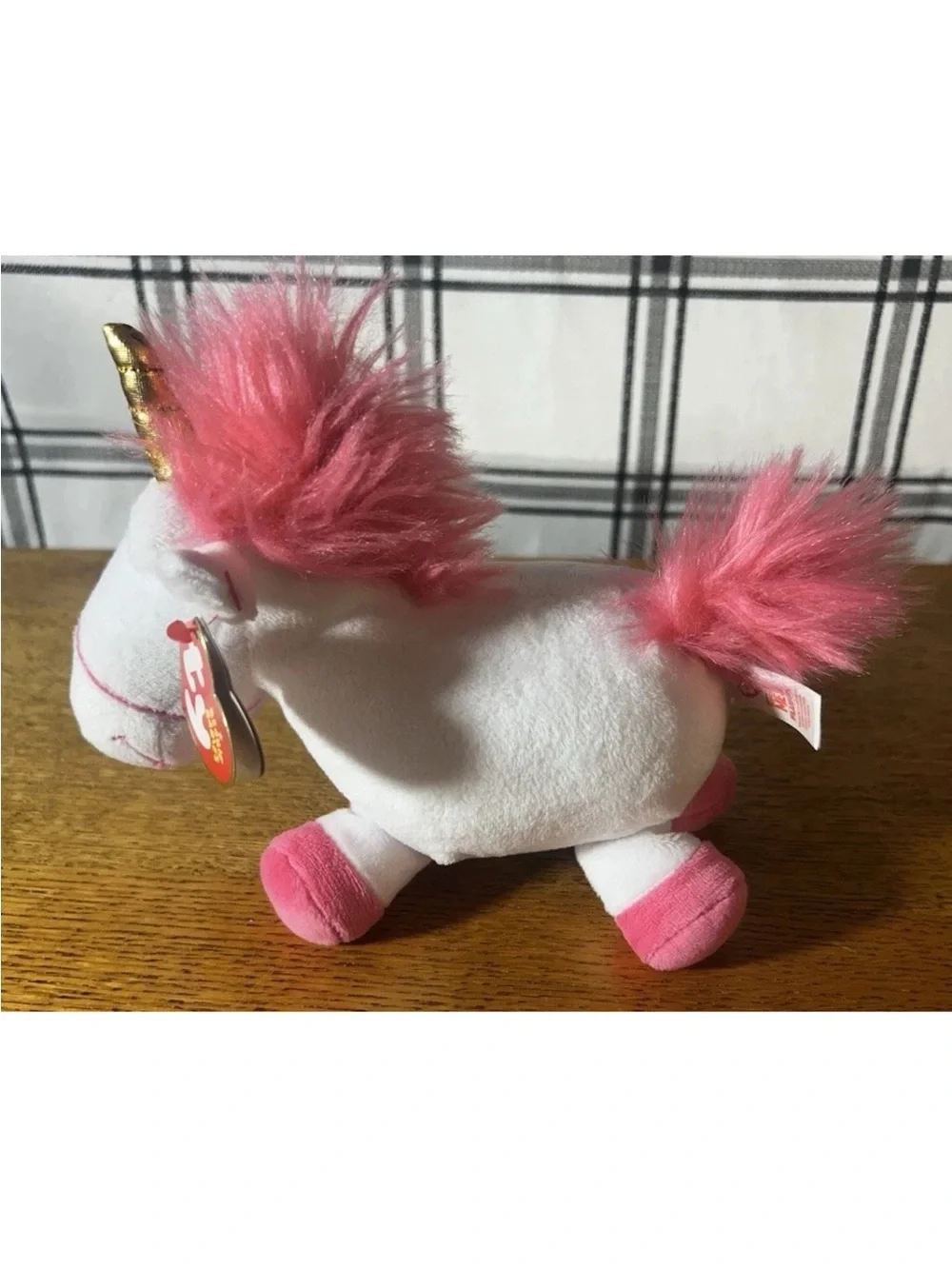 Ty White and Pink Unicorn Beanie Plush with Gold Horn
